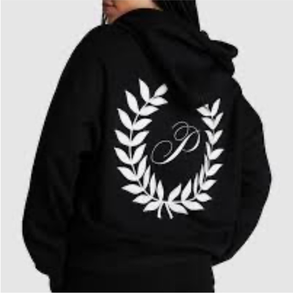 PINK Victoria's Secret Black Hoodie with White Laurel Monogram P